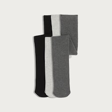 F&F Girls 3-Pack Cotton Blend Ribbed Tights in Black Multi