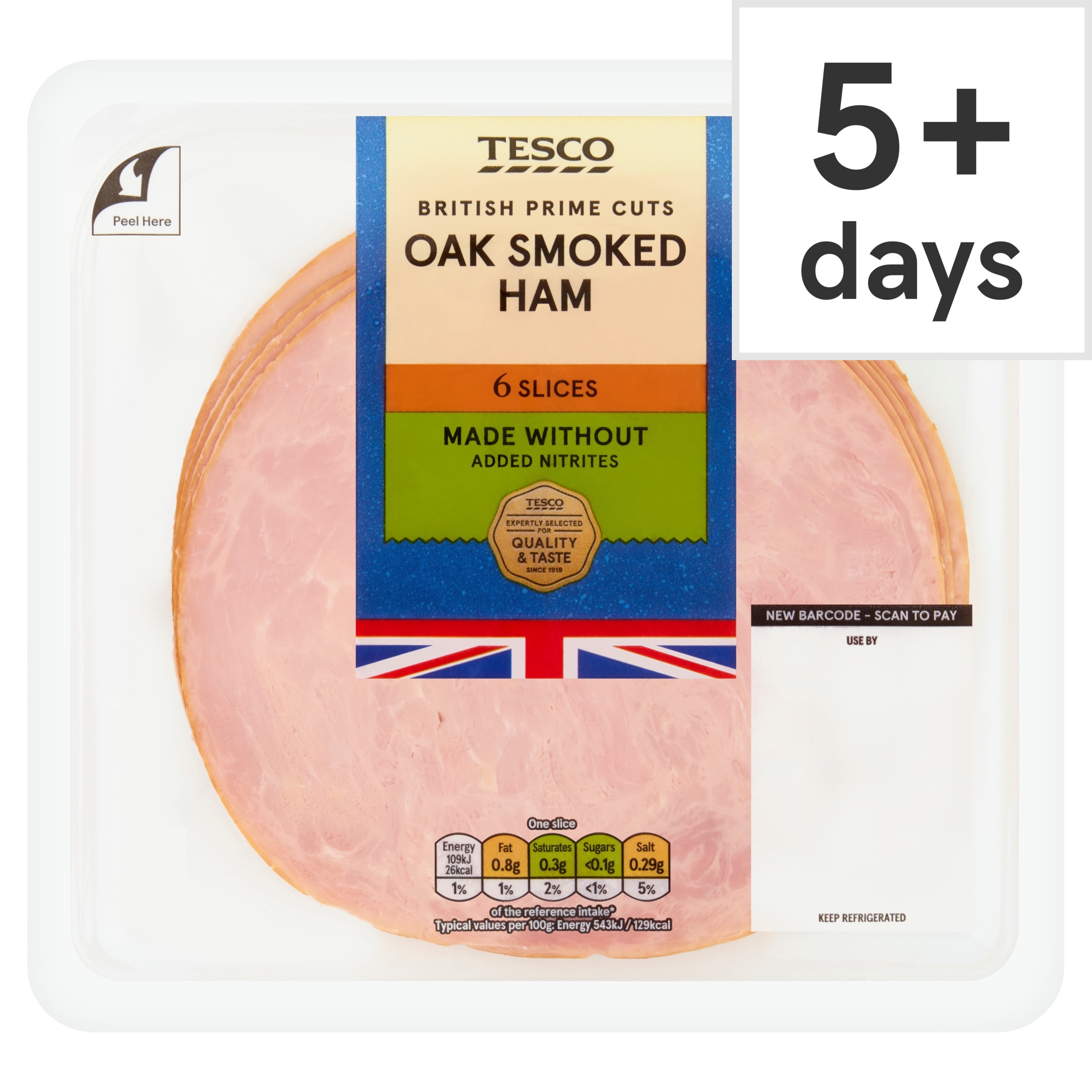 Tesco Made Without Added Nitrites British Oak Smoked Ham 6 Slices 120g