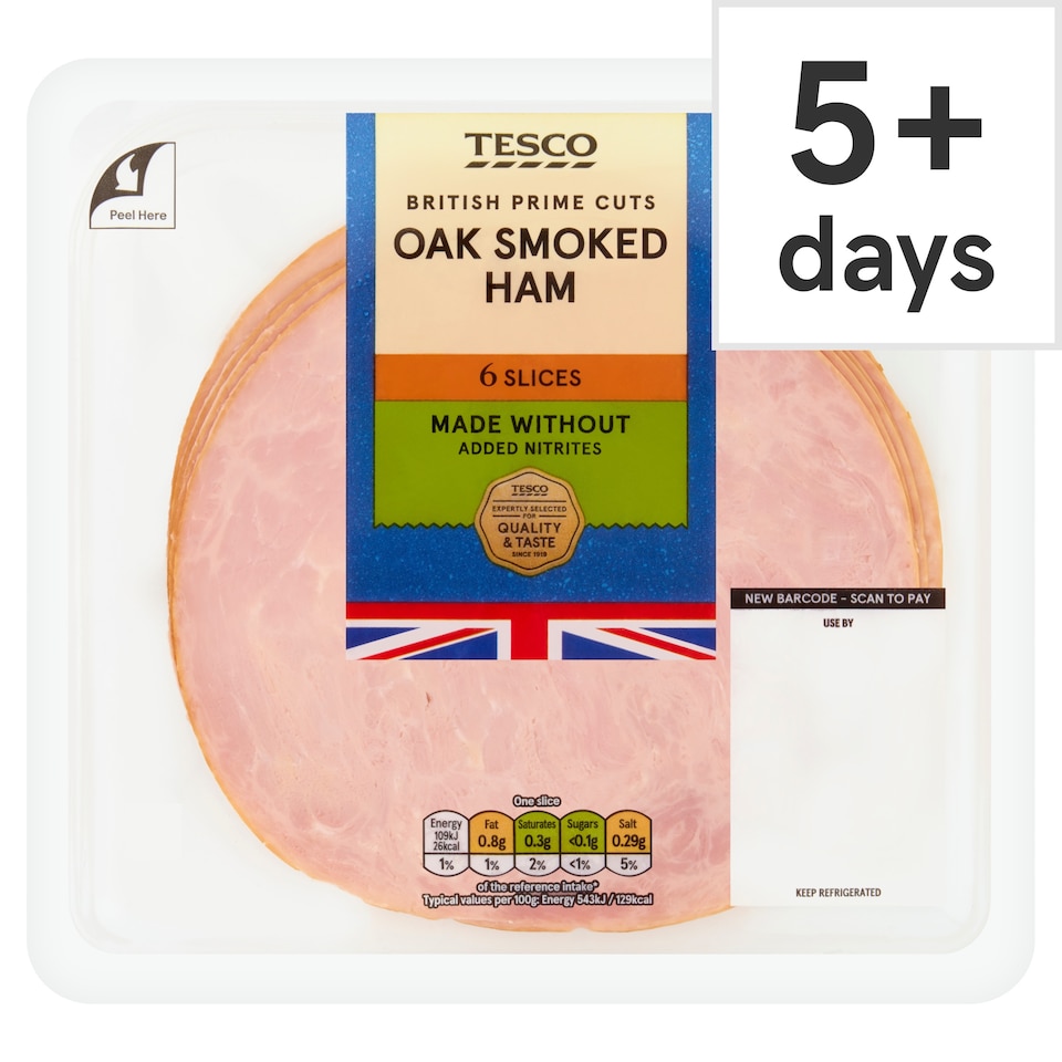 Tesco Made Without Added Nitrites British Oak Smoked Ham 6 Slices 120g