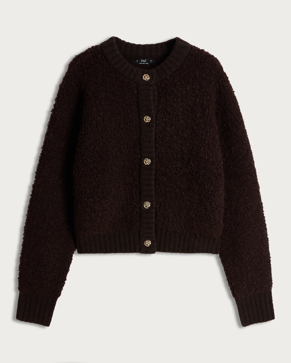 The F&F Edit Textured Button Up Cardigan with Wool in Brown