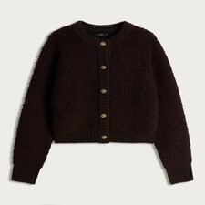 The F&F Edit Textured Button Up Cardigan with Wool in Brown