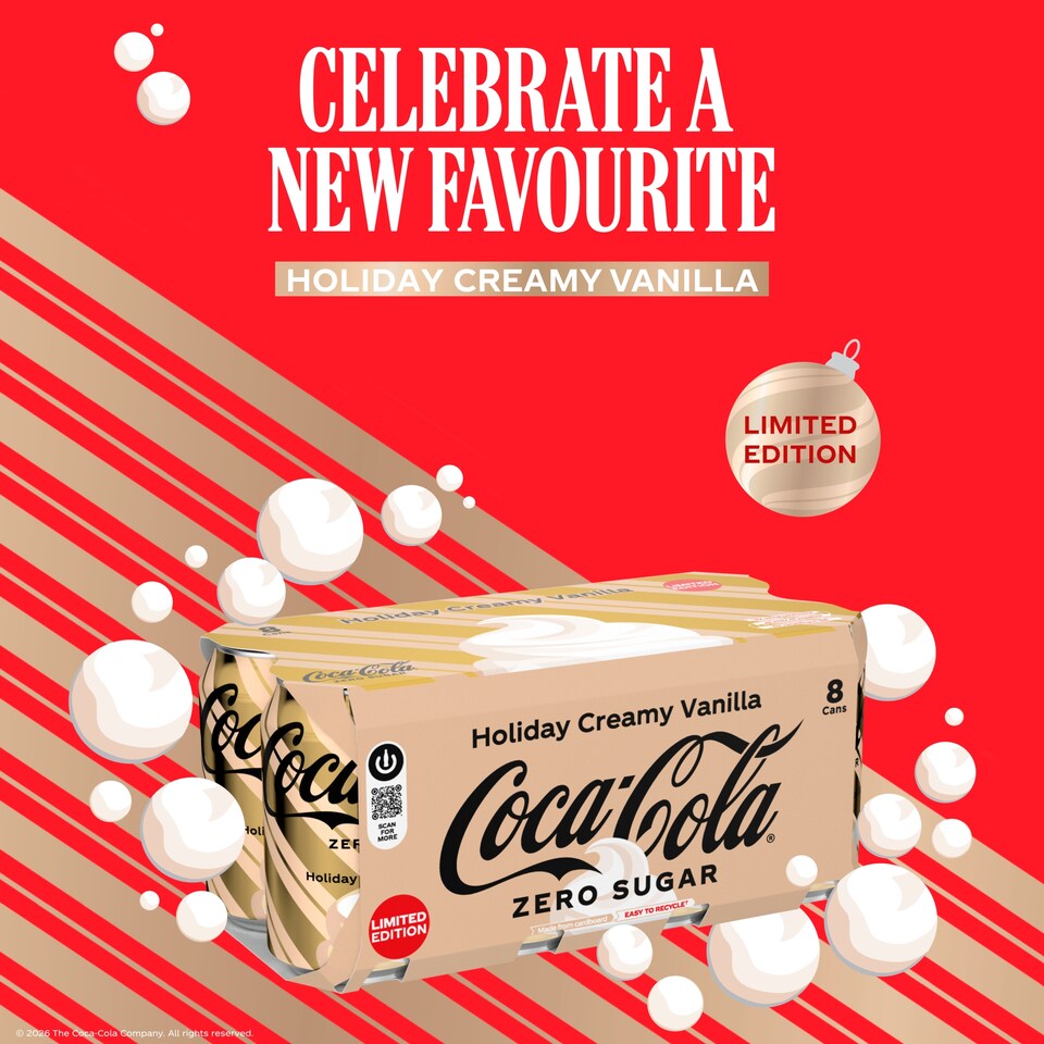 image 1 of Coca Cola Zero Sugar Holiday Creamy Vanilla 8x330ml