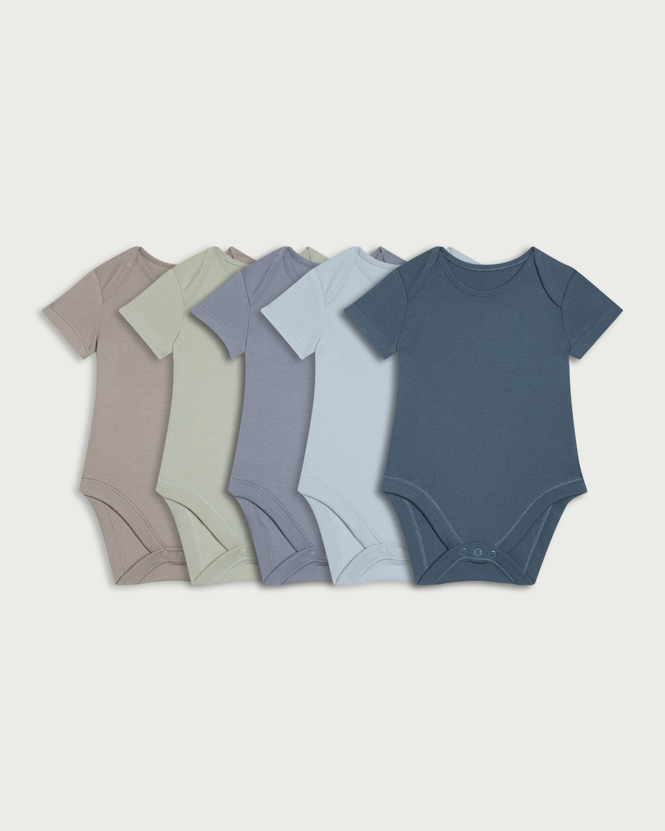 image 1 of F&F Baby 5-Pack Pure Cotton Bodysuits in Blue