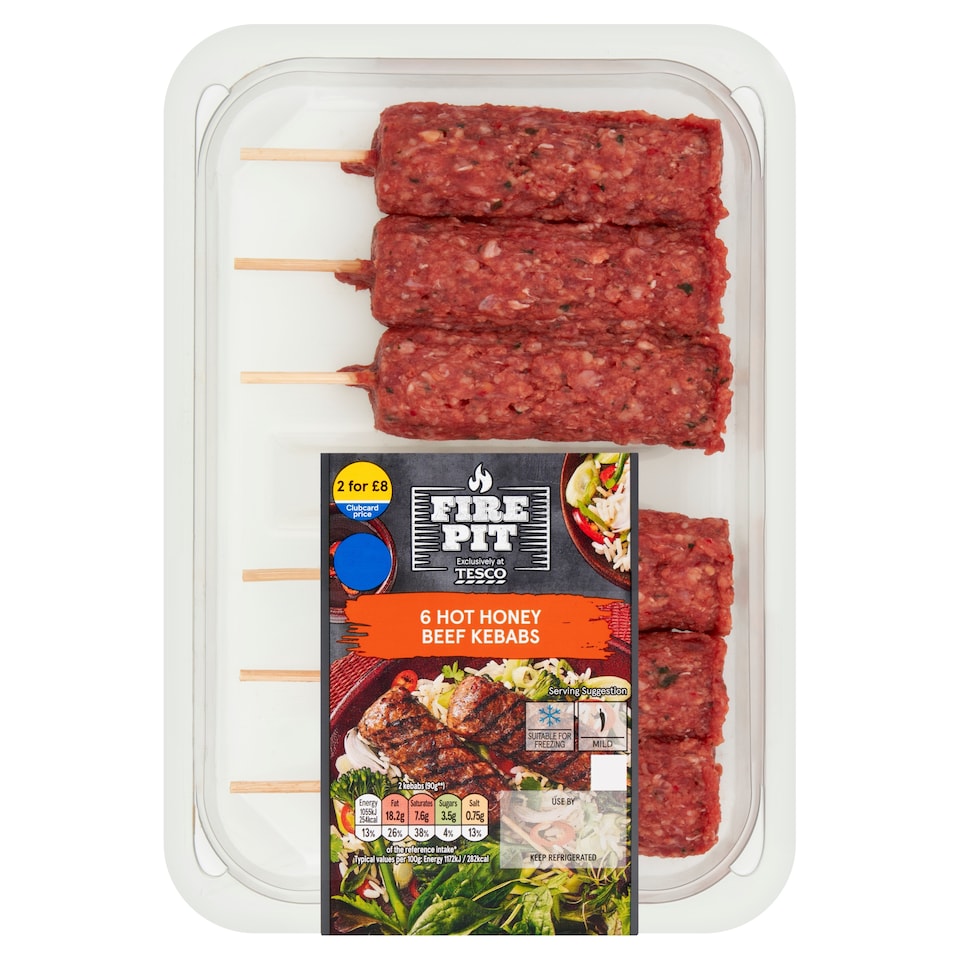 Tesco Firepit 6 Hot Honey Beef Kebab 360g