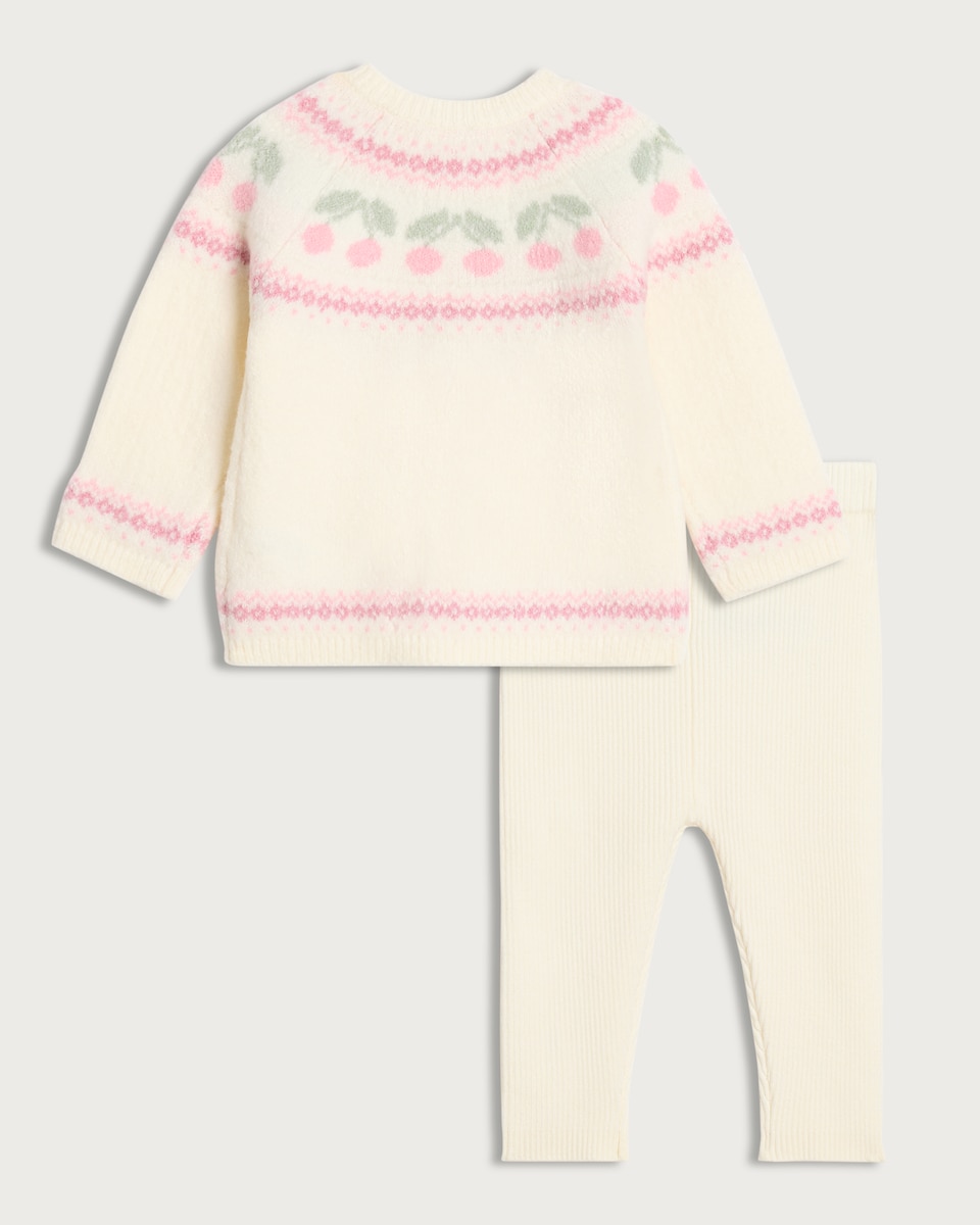 image 1 of F&F Baby 2-Piece Cherry Pattern Cardigan and Leggings Set in Cream