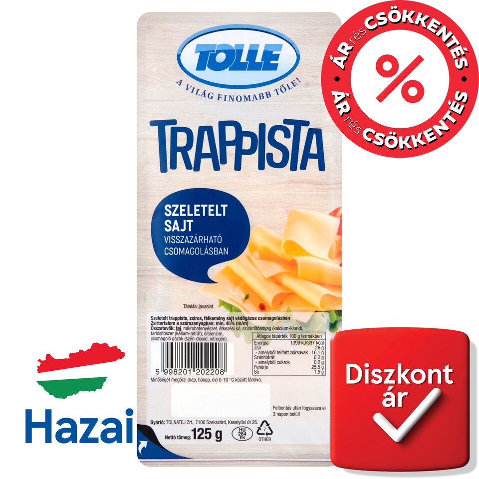 Tolle szeletelt trappista sajt 125 g  1. kép