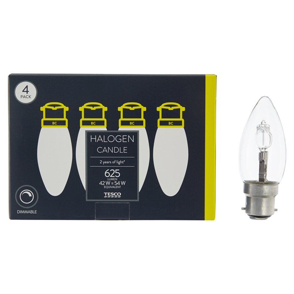 image 1 of Tesco Halogen 42W Candle Bayonet Cap 4 Pack