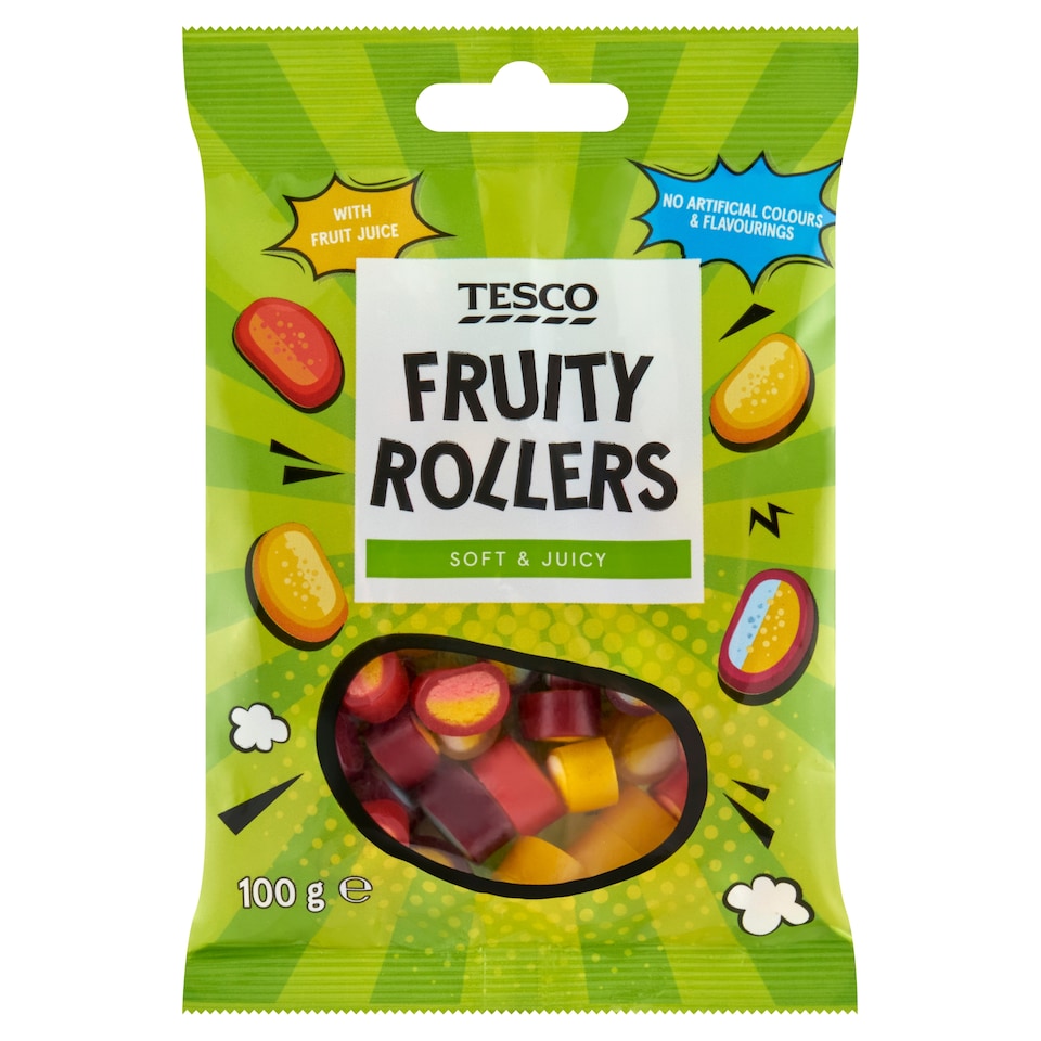Tesco Fruity Rollers želé cukríky s ovocnými príchuťami 100 g