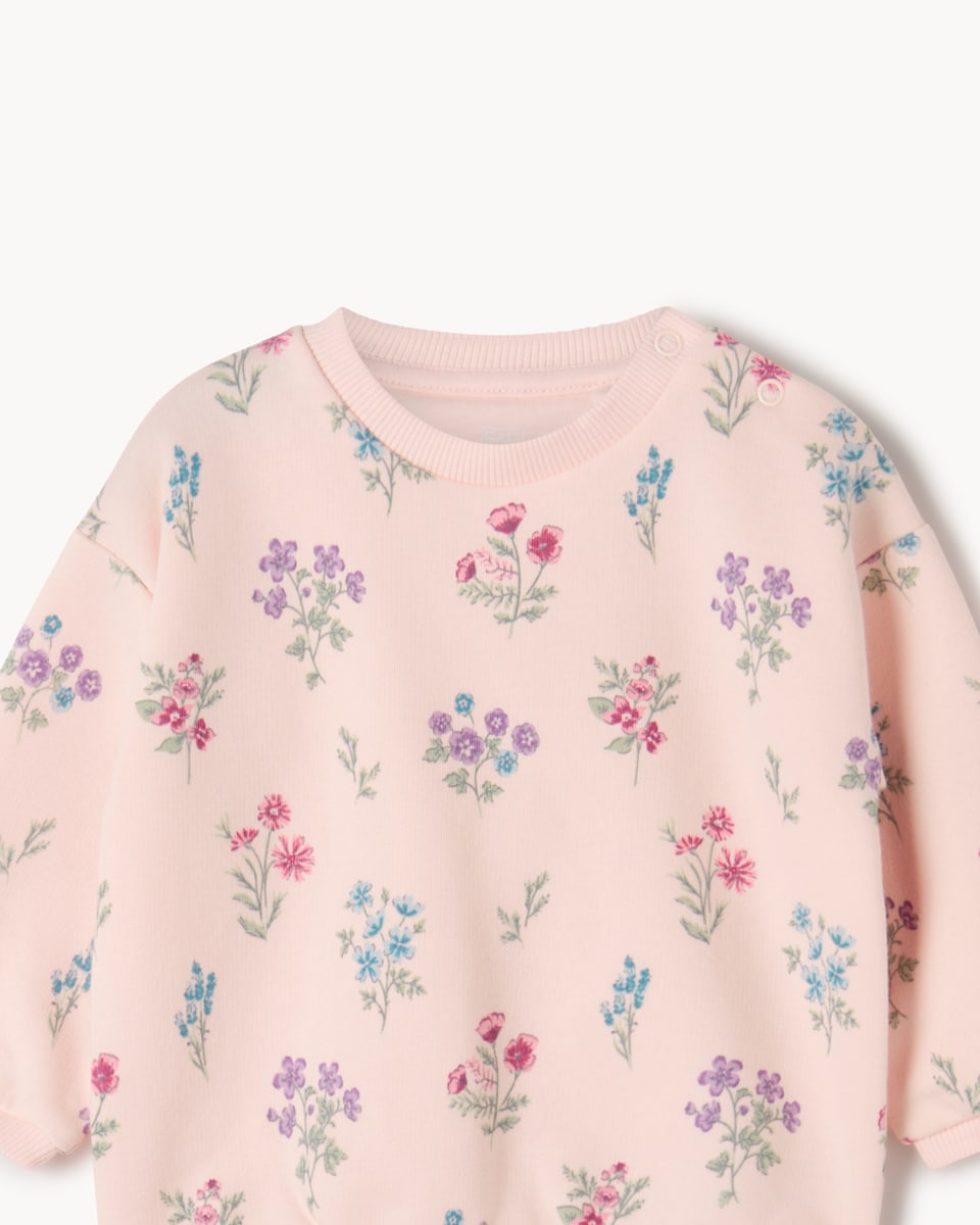 image 1 of F&F Baby Cotton Rich Floral Sweatshirt and Leggings Set in Pink