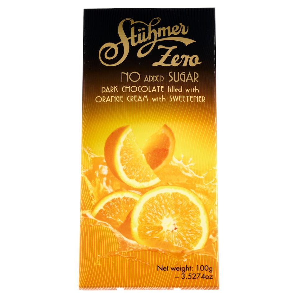 Stühmer Dark Chocolate Filled with Orange Cream and Sweetener 100 g