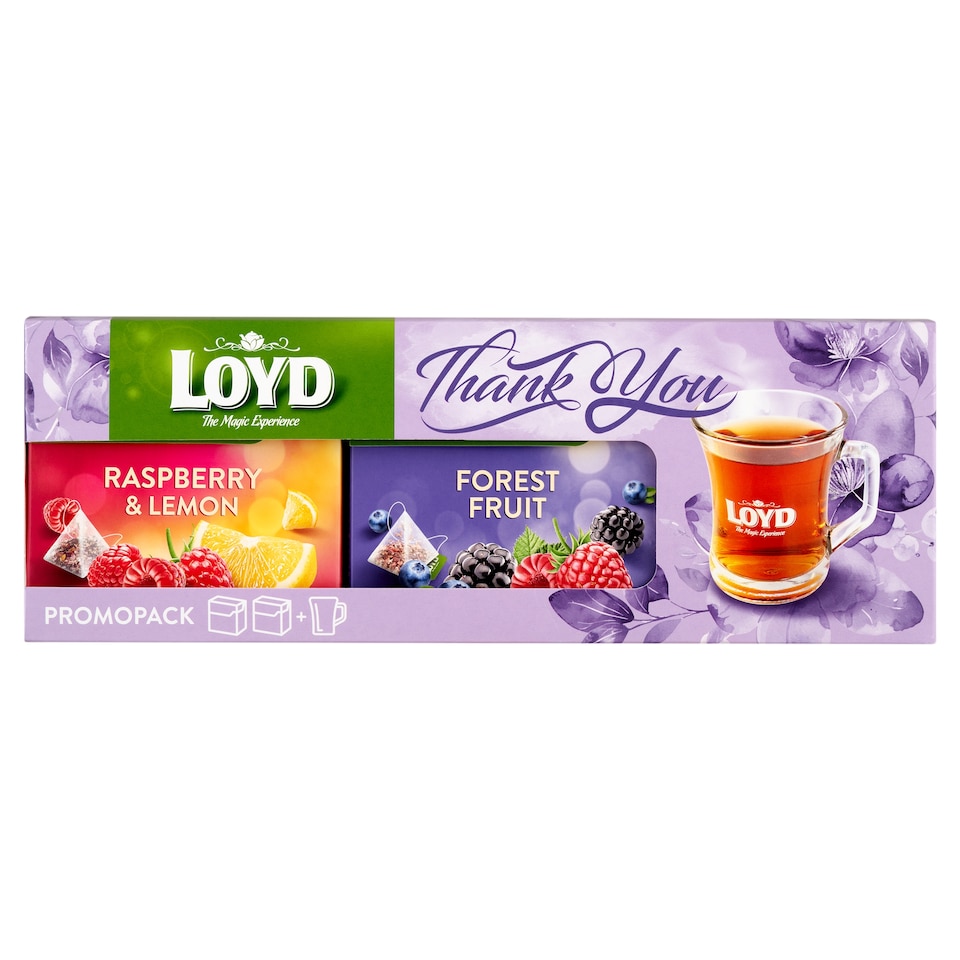 image 1 of Loyd Thank You Forest Fruit Flavored Tea and Raspberry and Lemon Flavored Fruit Tea 80 g + Glass