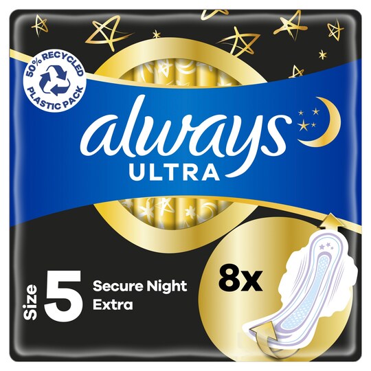 Always Ultra Size 5 Secure Night Extra Plus Wings Sanitary Towels 8Pk