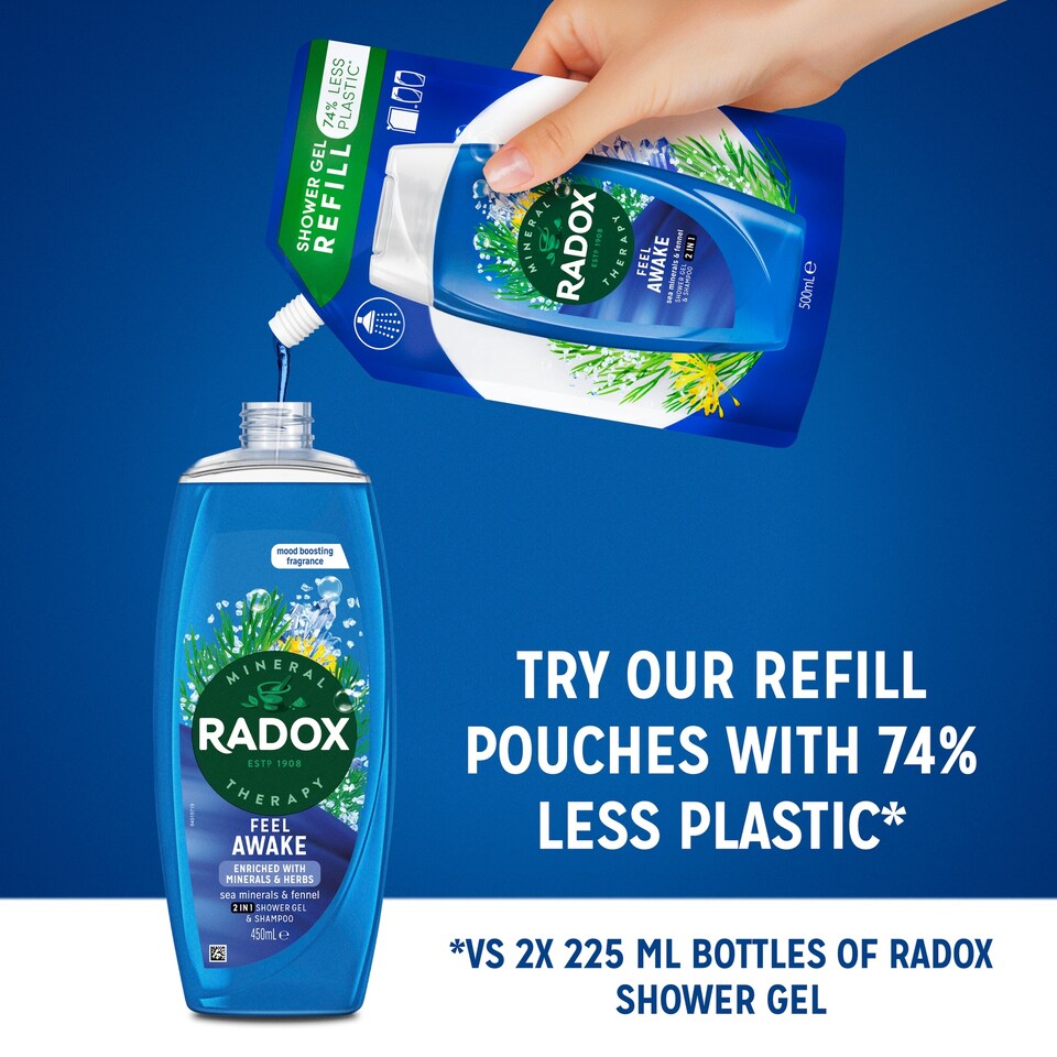 image 1 of Radox Sea Minerals Feel Awake 2-in-1 Shower Gel Body Wash Shampoo 450ml