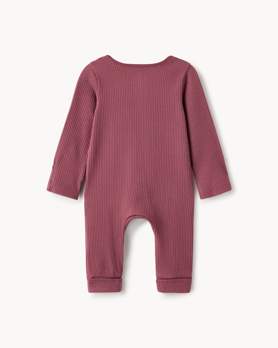image 1 of F&F Baby 2-Pack Ribbed Long-Sleeved Sleepsuits in Mink
