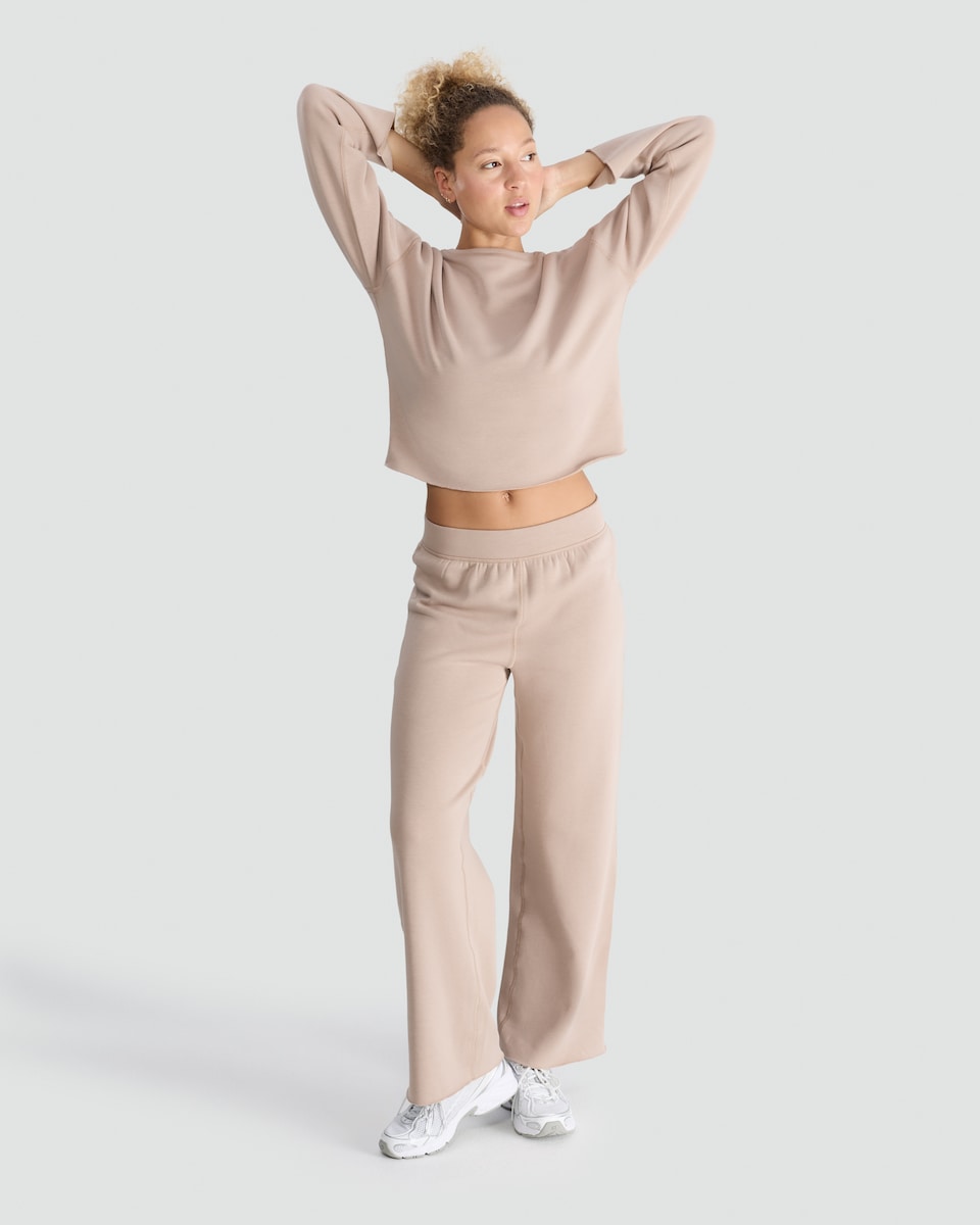 image 1 of The F&F Edit Cotton Blend Top and Wide Leg Joggers Pyjamas in Brown