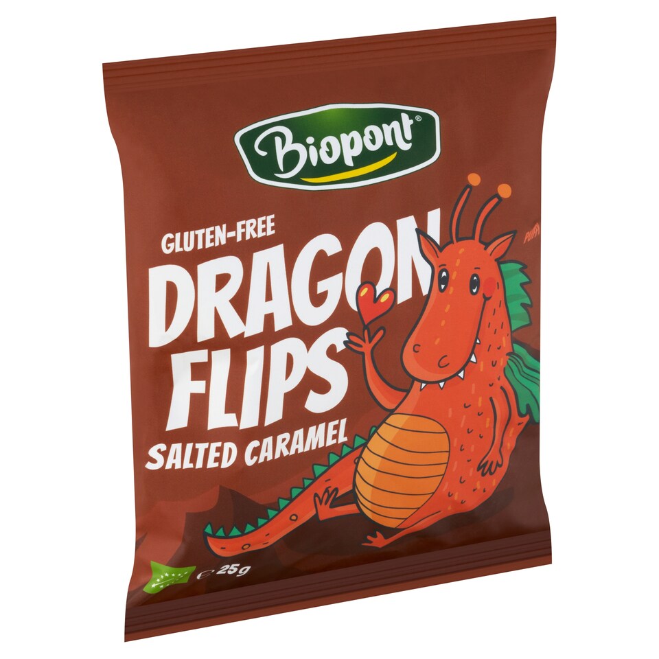 Biopont Dragon Flips Bio gluténmentes, sós karamellás kukorica snack 25 g  1. kép