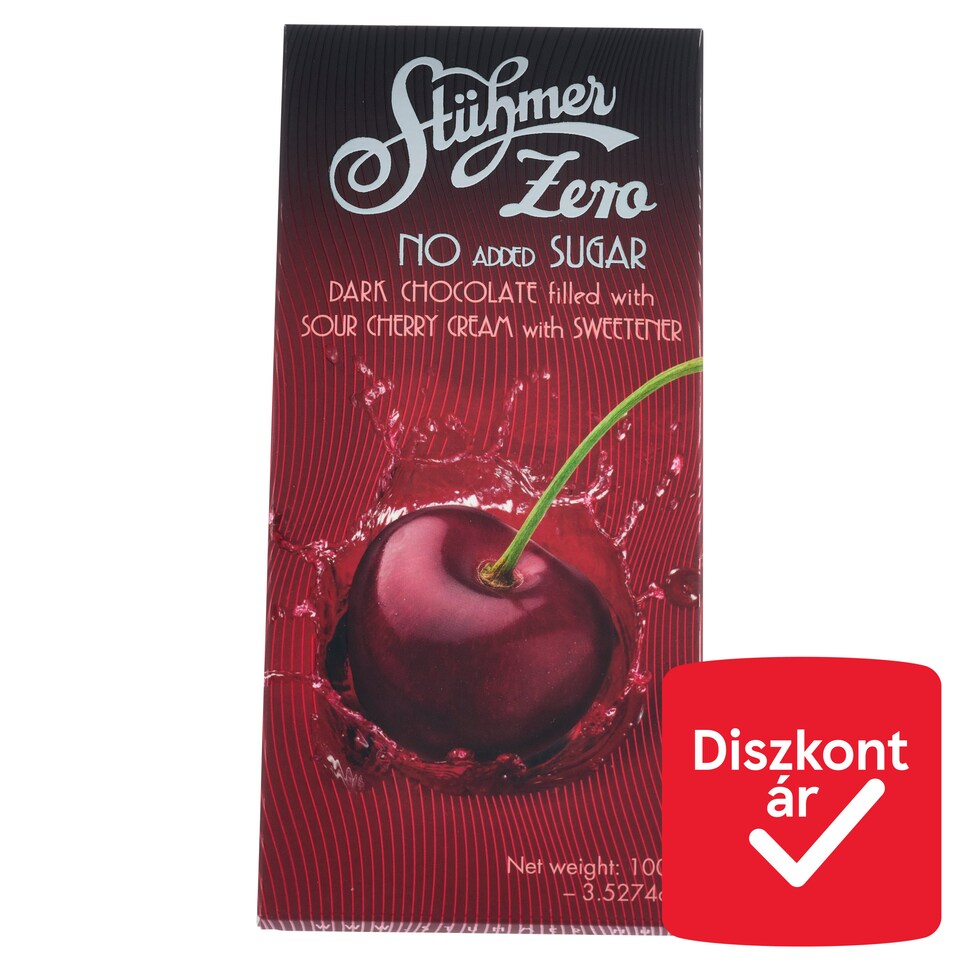 Stühmer Dark Chocolate Filled with Sour Cherry Cream and Sweetener 100 g