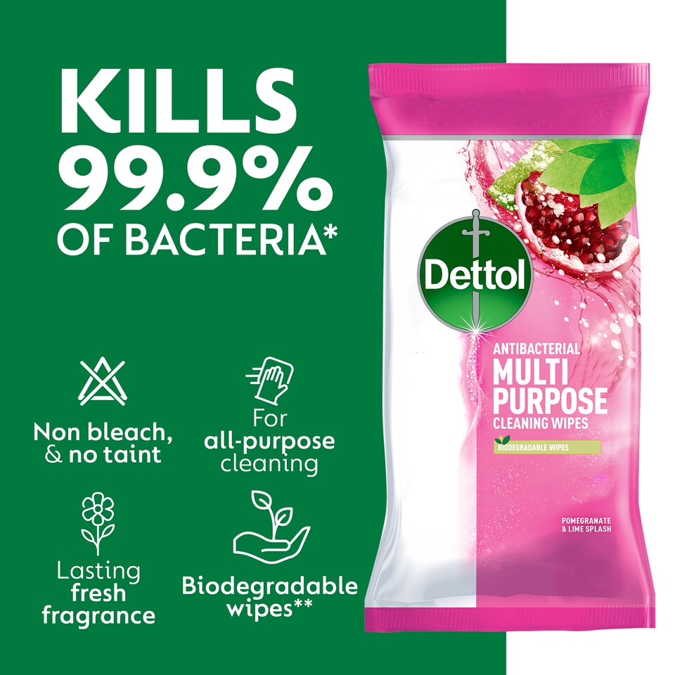 image 1 of Dettol Antibacterial Cleaning Wipes Pomegranate & Lime 105 Pack
