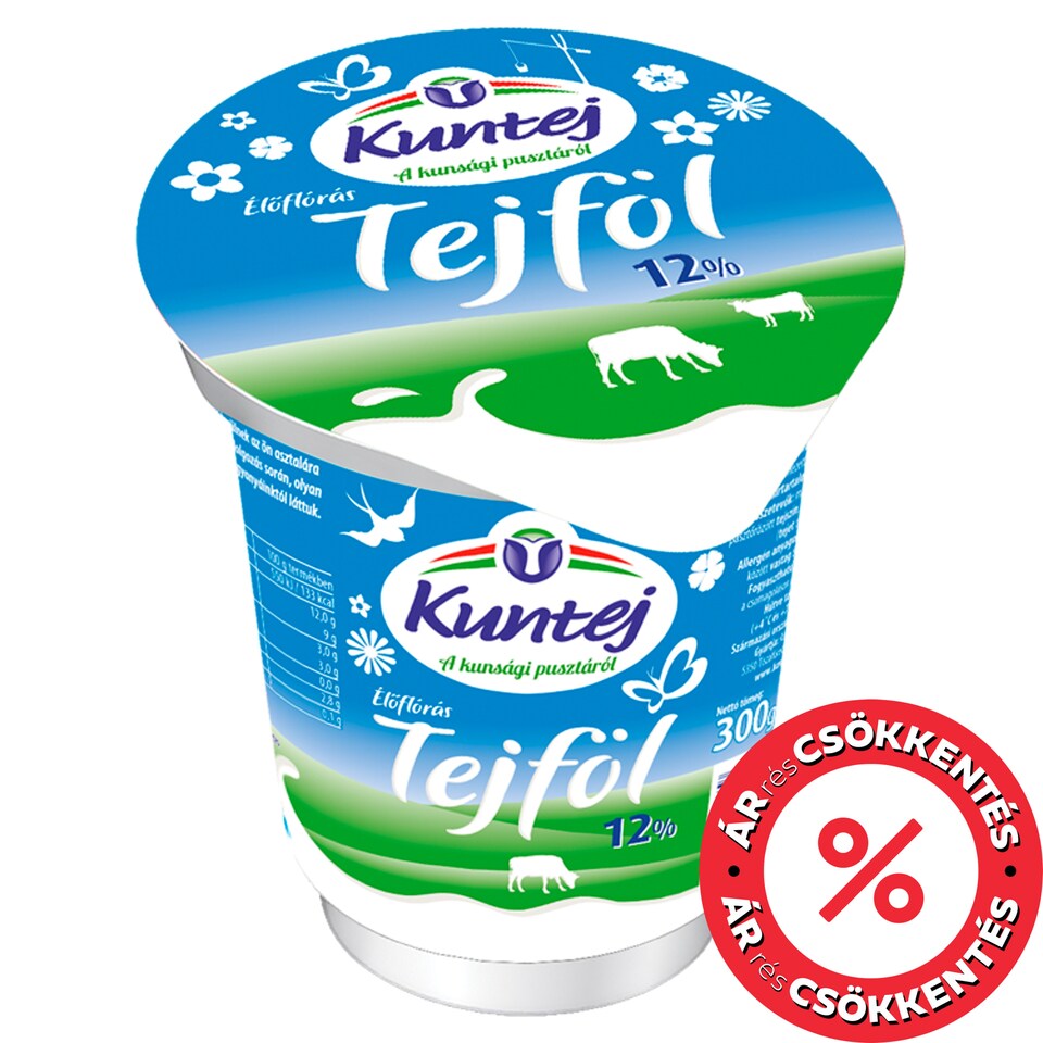 Kuntej Semi-Fat Sour Cream with Live Cultures 12% 300 g