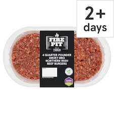 Tesco Fire Pit 4 Quarter Pounder Smoky BBQ Northern Irish Beef Burgers 454g