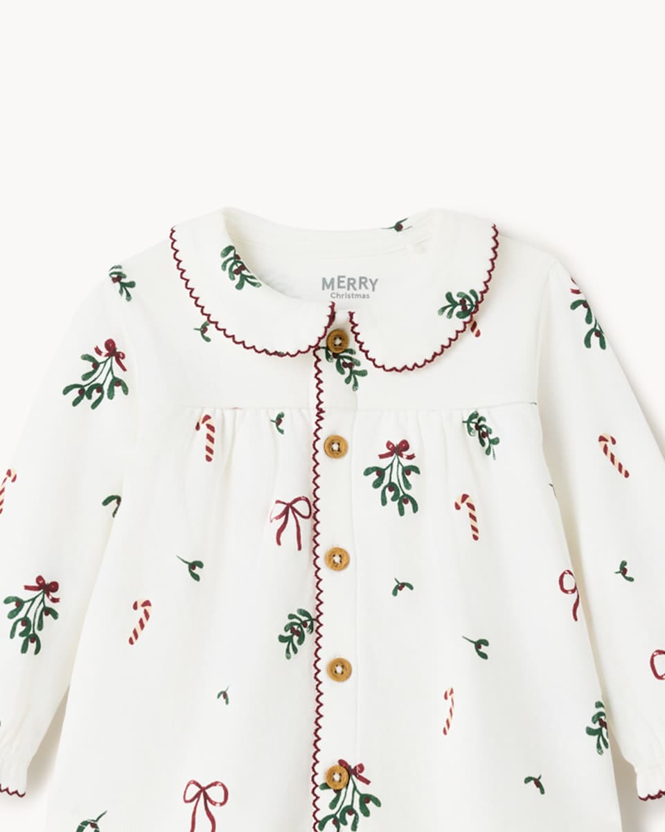 image 1 of Christmas Baby Pure Cotton Mistletoe Shirt and Trouser Pyjama Set in White