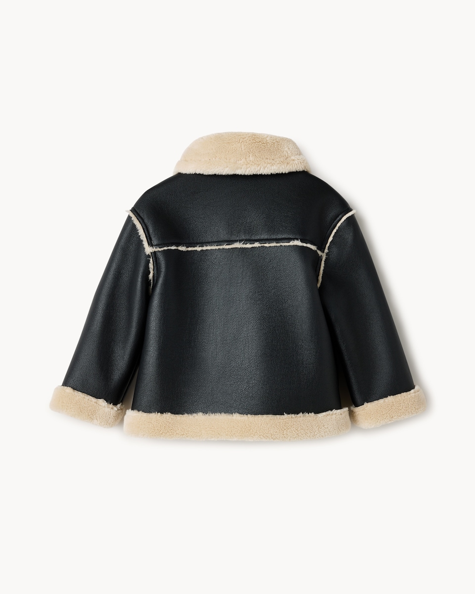 image 1 of F&F Girls Faux Leather Aviator Jacket in Black