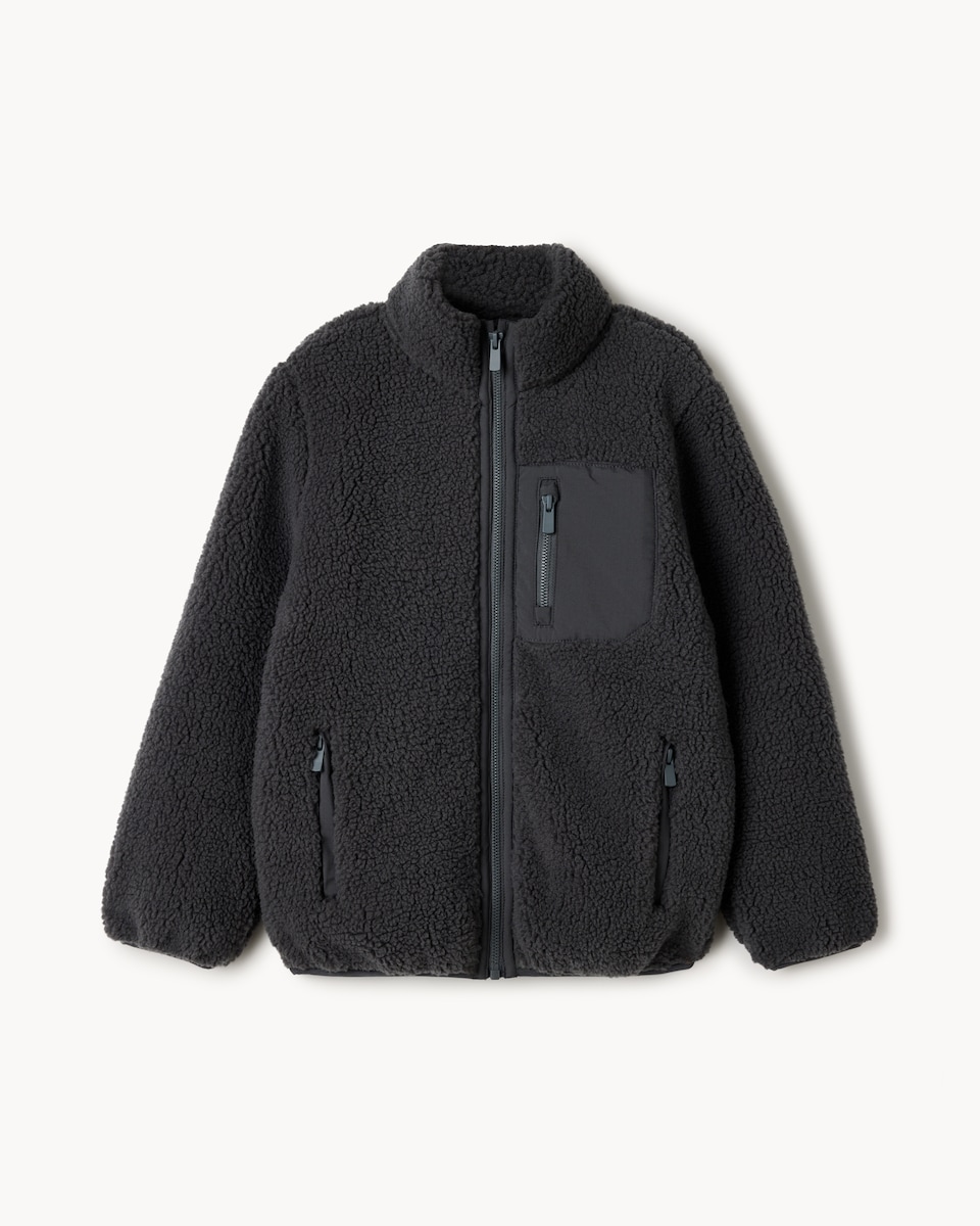 image 1 of F&F Boys Borg Funnel Neck Jacket in Grey