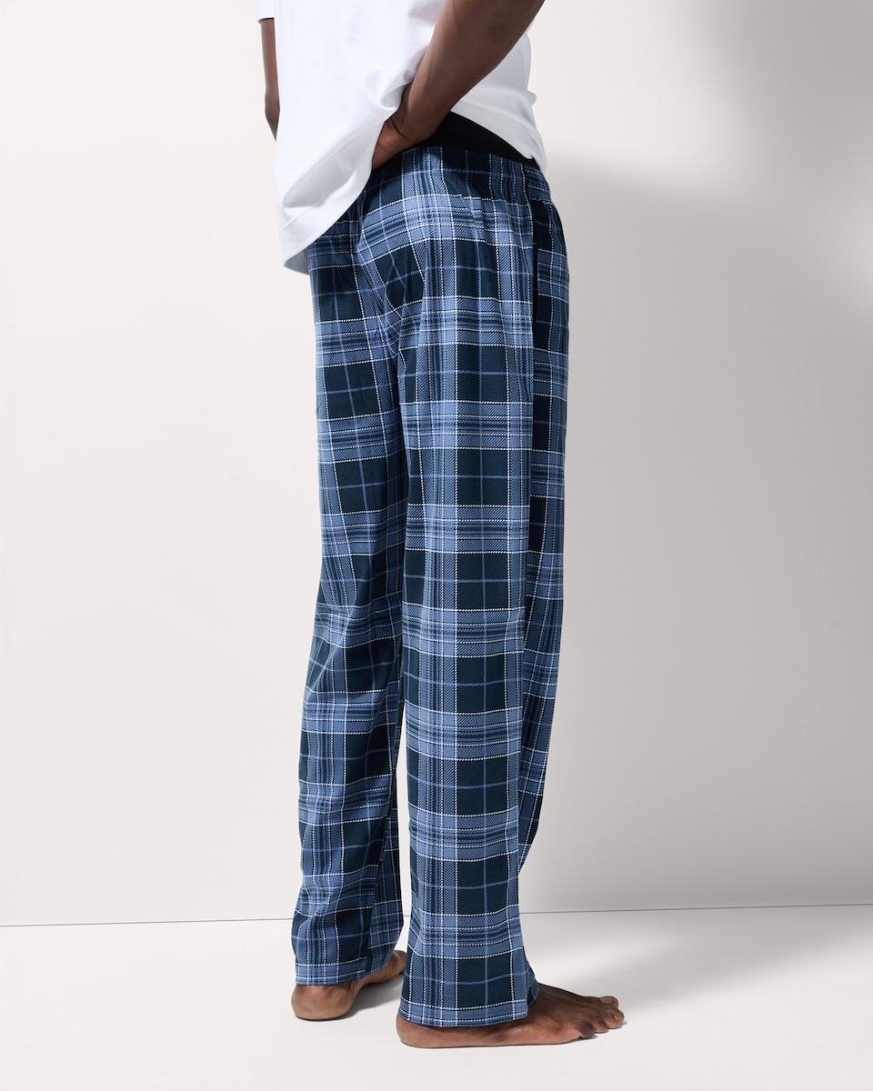 image 1 of F&F 2-Pack Fleece Checked Wide Leg Pyjama Bottoms in Navy