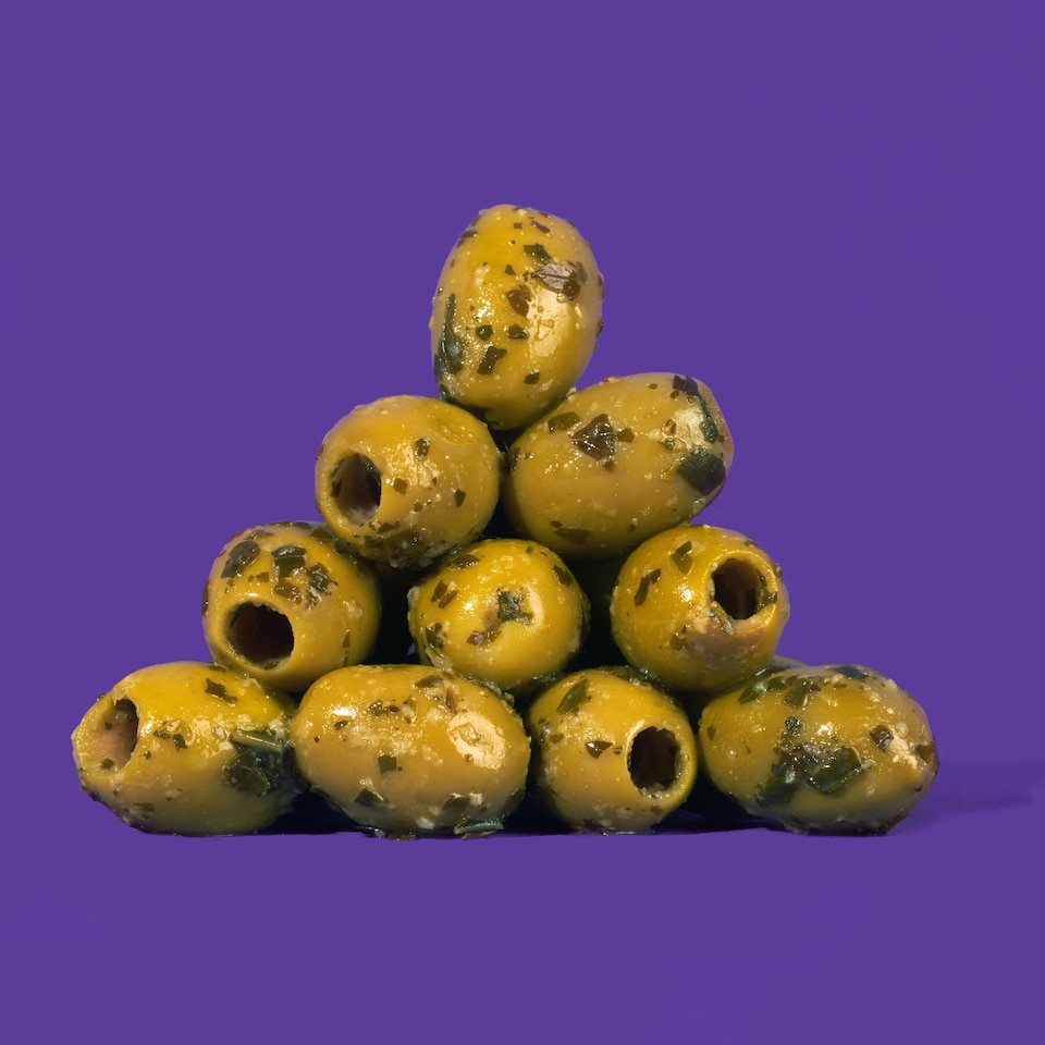 image 1 of Olly's Garlic & Basil Halkidiki Olives 200g