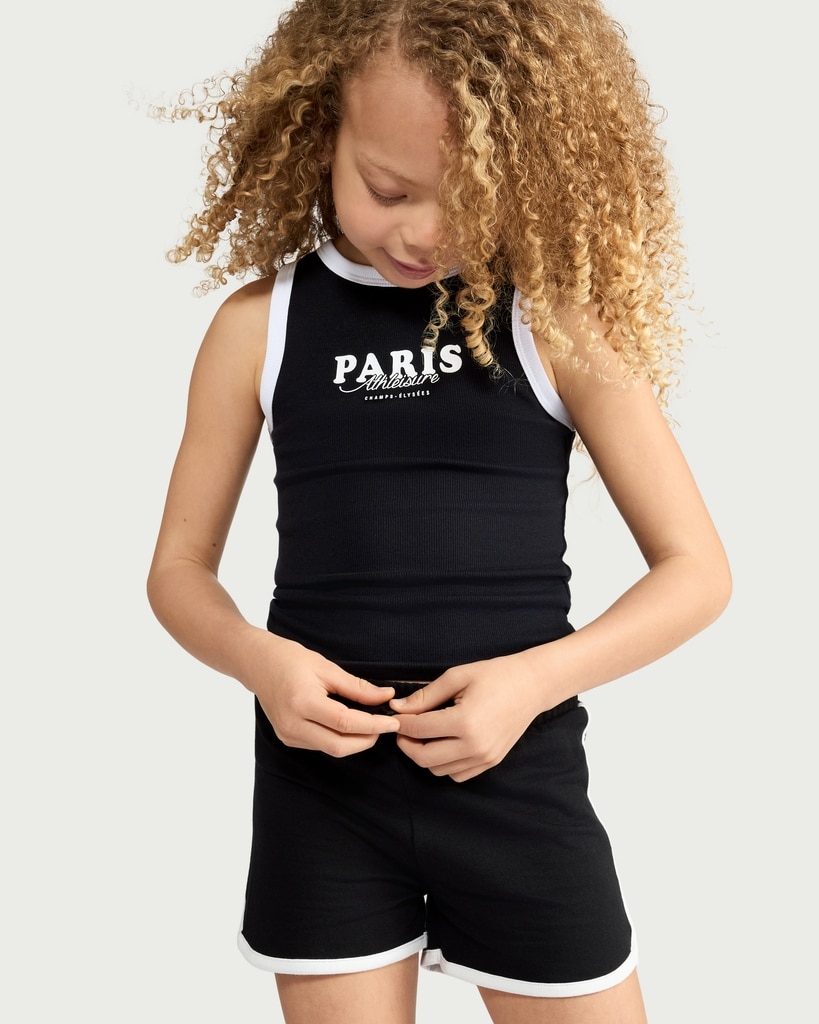 F&F Girls 2-Pack Cotton Rich Ribbed Vests in Multi Black White