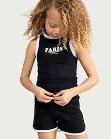 F&F Girls 2-Pack Cotton Rich Ribbed Vests in Multi Black White
