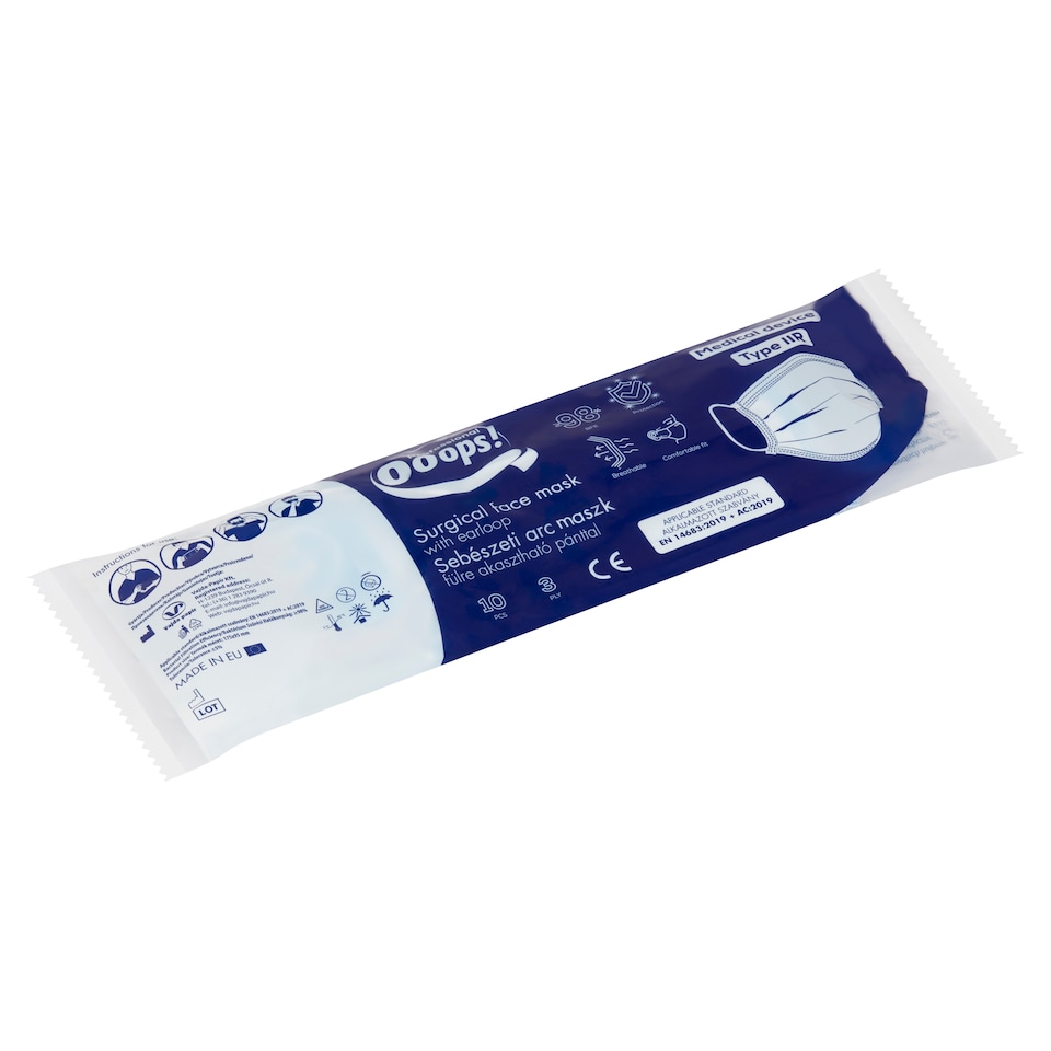 Ooops! Professional sebészeti arcmaszk fülre akasztható pánttal 3 rétegű 10 db  1. kép