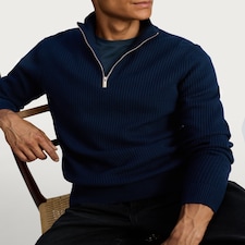 F&F Pure Cotton Ribbed Half Zip Jumper in Teal