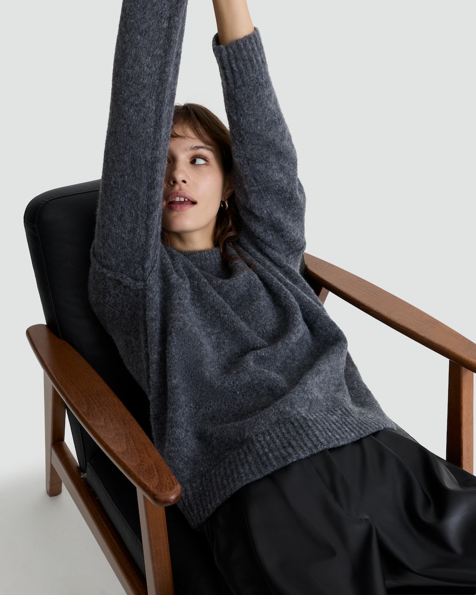 image 1 of The F&F Edit Ribbed Crew Neck Jumper with Wool in Grey