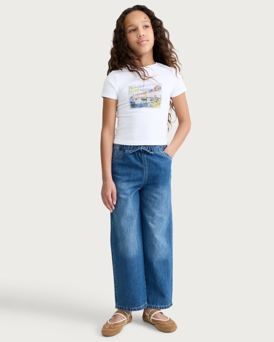 image 1 of F&F Girls Cotton Rich Copenhagen Postcard Print T-Shirt in White