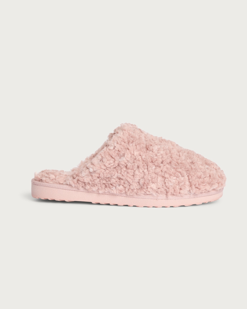 image 1 of F&F Borg Textured Hard Sole Backless Slippers in Pink