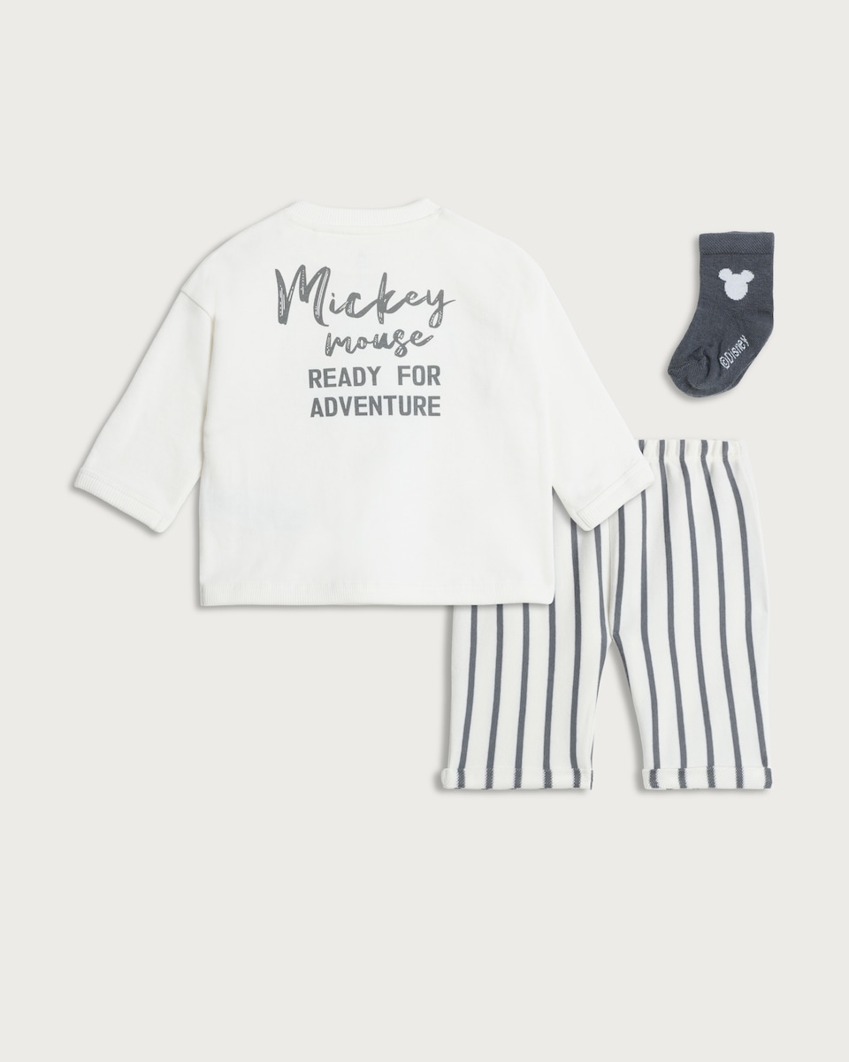 image 1 of Disney Mickey Mouse 3-Piece Cotton Rich Top, Trousers and Socks in White