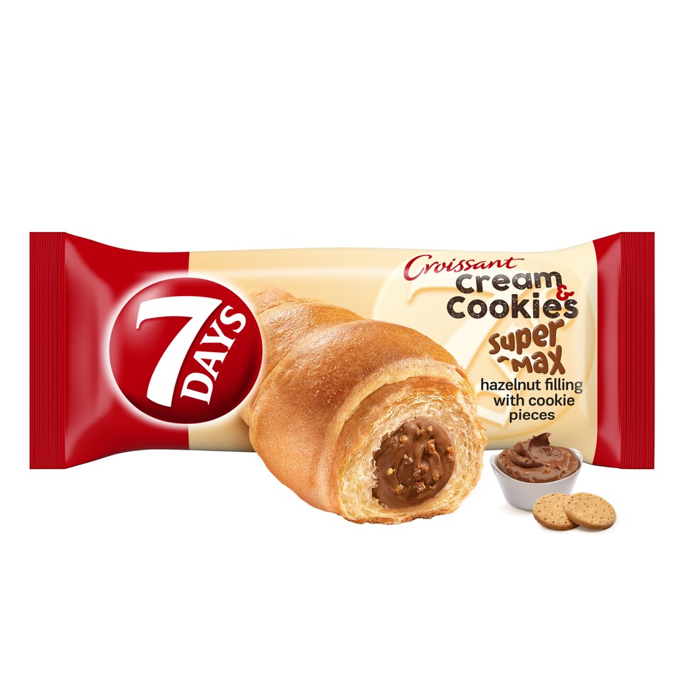7 Days Croissant Super Max Cream & Cookies s lískooříškovým krémem s kousky sušenek 110g