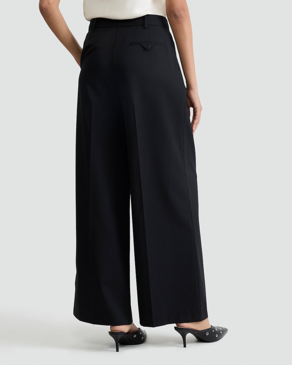 image 1 of F&F Wool Blend Super Wide Leg Pleated Trousers in Black