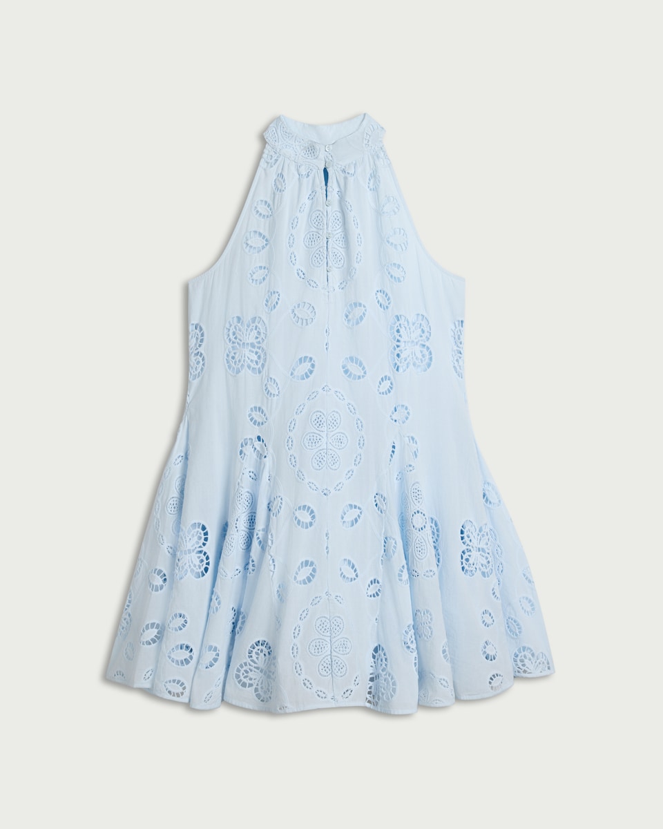 image 1 of F&F Pure Cotton Embroidered Mini Dress in Blue