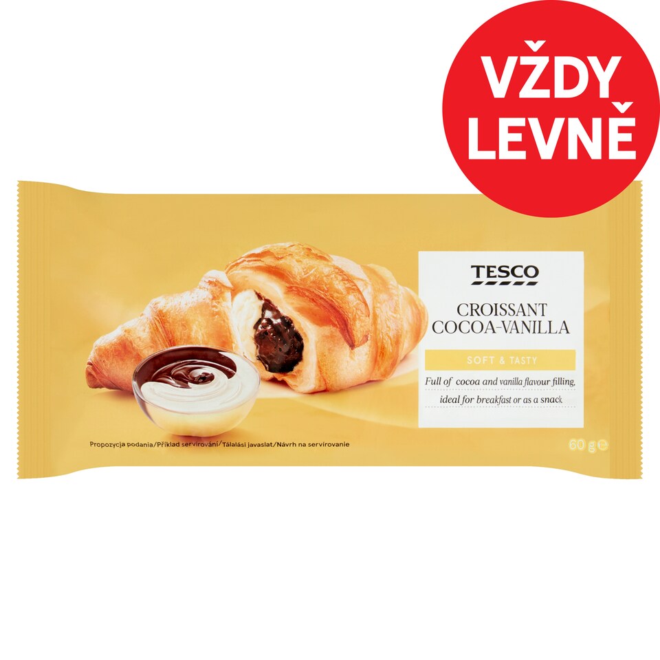 Tesco Croissant s kakaovou náplní a náplní s vanilkovou příchutí 60g