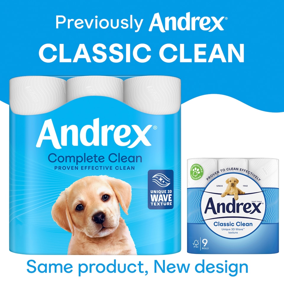 image 1 of Andrex Complete Clean Toilet Tissue Standard Rolls 9 Rolls