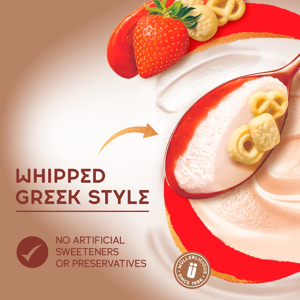 image 1 of Muller Bliss Whipped Greek Style Yogurt Strawberries & Cream 4x100g