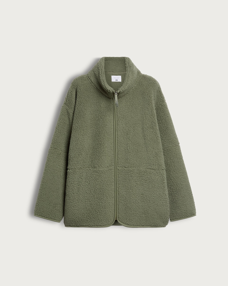 image 1 of F&F Fleece Zip Up Pyjama Top in Khaki