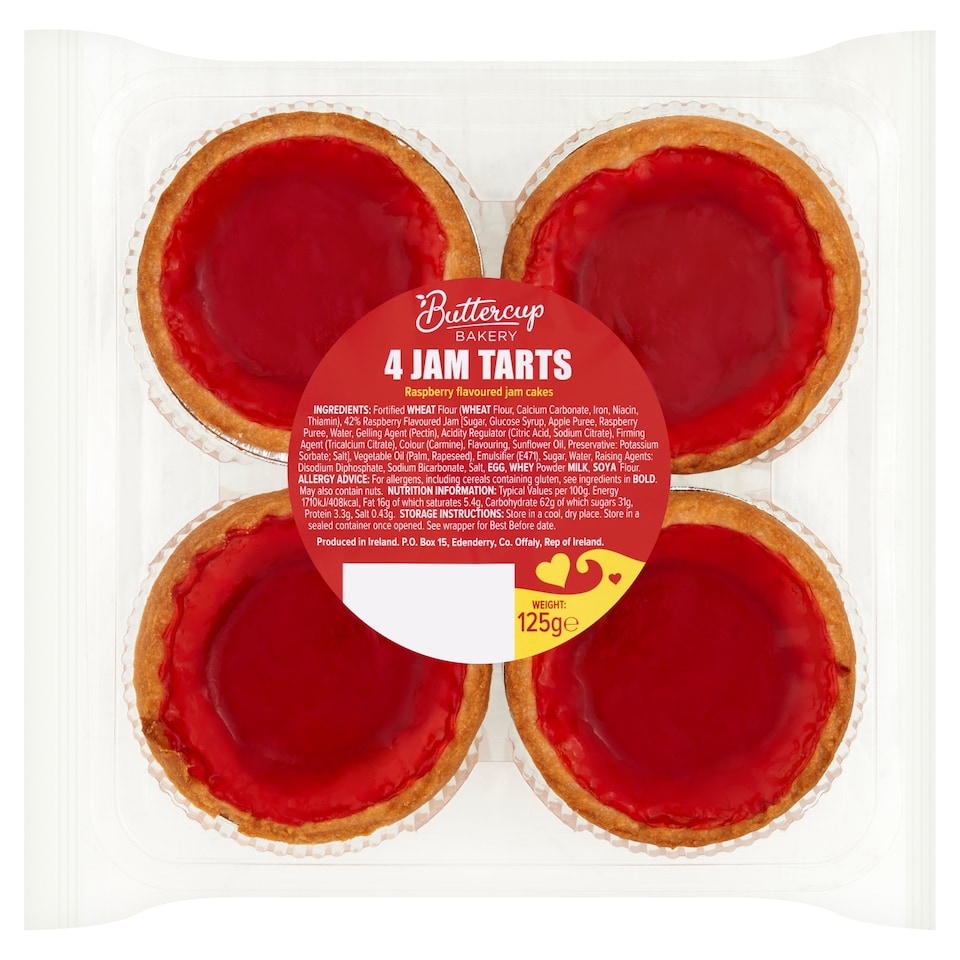 Buttercup Bakery 4 Raspberry Jam Tarts 125G
