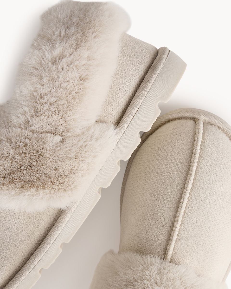 image 1 of F&F Faux Fur Lined Slippers in Neutral