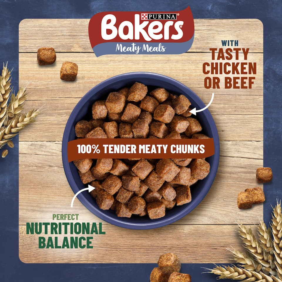image 1 of Bakers Meaty Meals Adult Dry Dog Food Beef 2.7kg