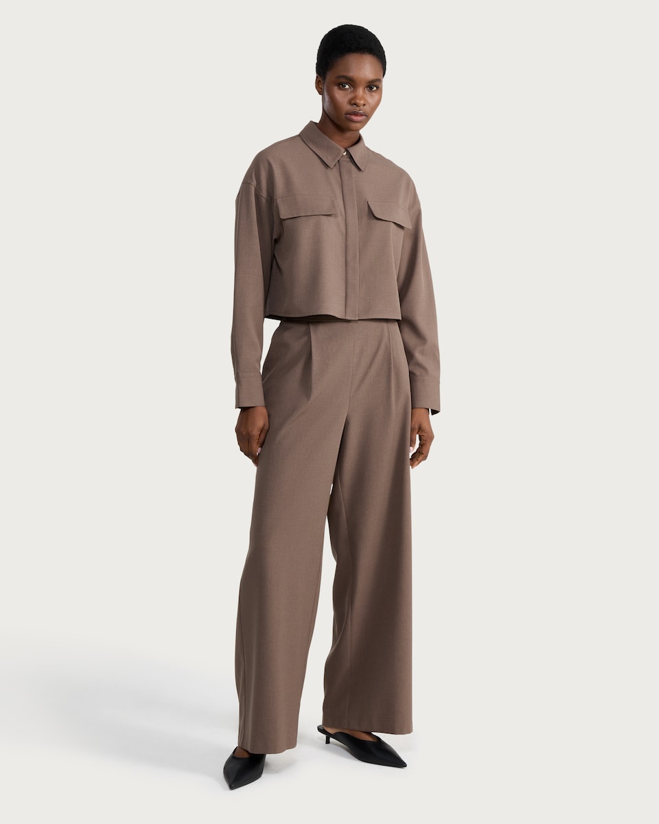 image 1 of F&F Wide Leg Pleated Trousers in Brown