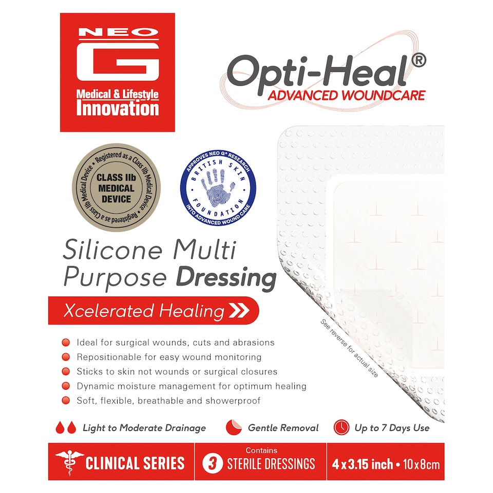 image 1 of Neo G Opti-Heal Silicone Multipurpose Wound Dressing Multipack Pk3