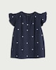 image 4 of F&F Pure Cotton Double Cloth Textured Embroidered Flutter Sleeved Top in Navy